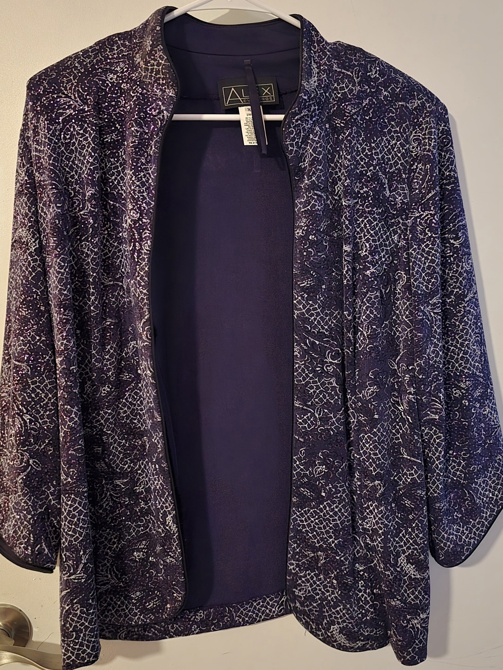 Alex Evenings Purple Patterned Open-Front Jacket